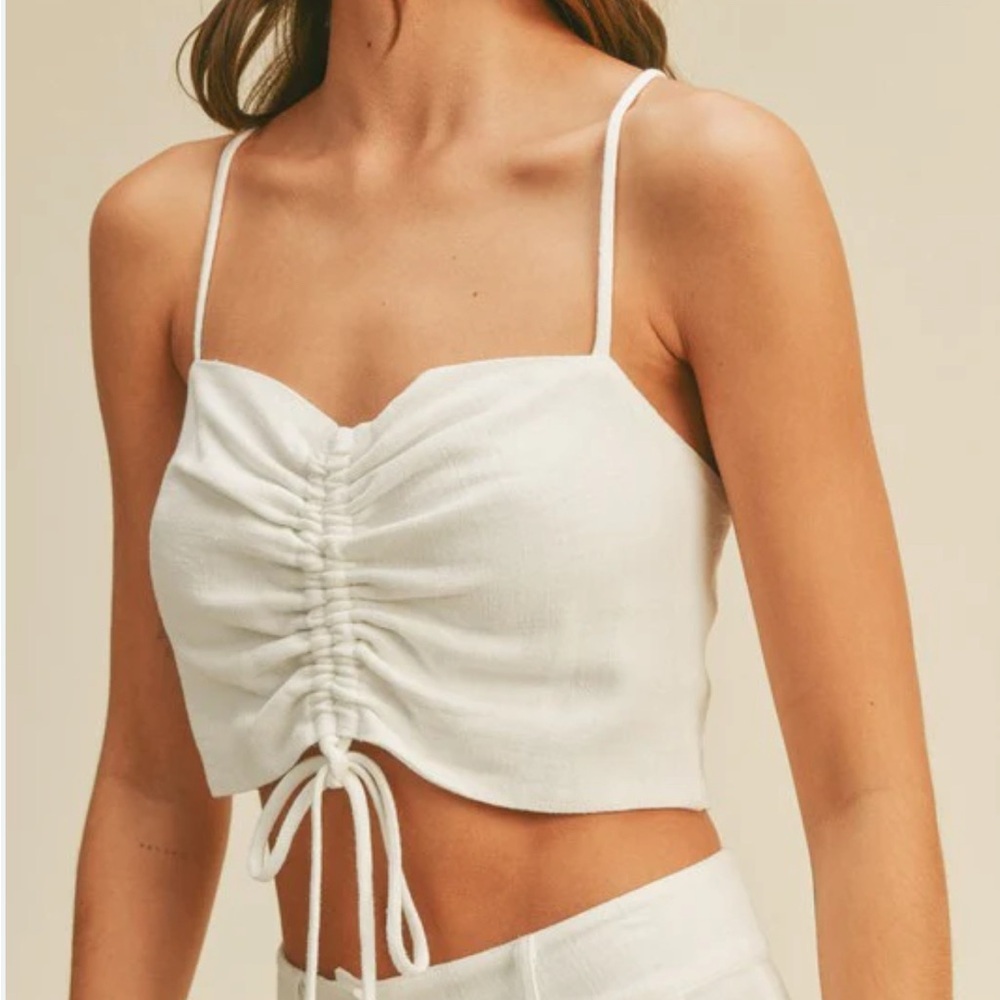 Cara Cara Cream Ruched Tie Front Crop Top - Picture 1 of 8